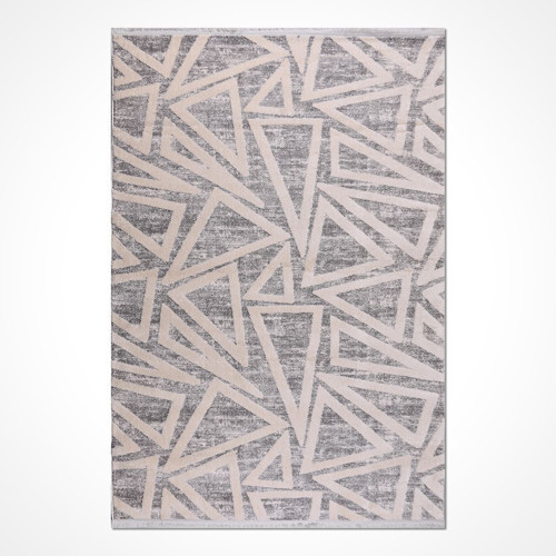 Gri Geometrik Etnik Modern Desenli Hav Vermeyen Leke Tutmayan Kolay Temizlenen Yumuşak Makine Salon Yolluk Mutfak Halı