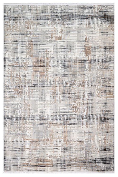 Silk Bej Çizgili Etnik Modern Desenli Poliproplen Hav Vermeyen Leke Tutmayan Kolay Temizlenen Yumuşak Makine Salon Yolluk Mutfak Halı