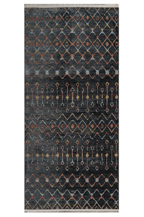 Rasha Geometrik Siyah Polyester Dikdörtgen Modern Desenli Akrilik Hav Vermeyen Leke Tutmayan Kolay Temizlenen Yumuşak Makine Salon Yolluk Mutfak Halı
