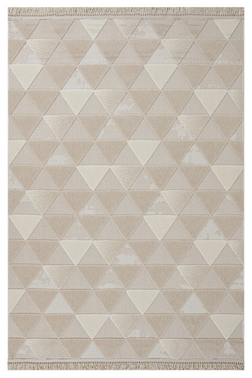 Meadowsweet Geometrik Bej Polyester Kare Modern Desenli Akrilik Hav Vermeyen Leke Tutmayan Kolay Temizlenen Yumuşak Makine Salon Yolluk Mutfak Halı