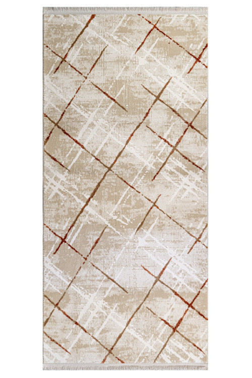 Beechworth Çizgili Krem Akrilik Dikdörtgen Modern Desenli Akrilik Hav Vermeyen Leke Tutmayan Kolay Temizlenen Yumuşak Makine Salon Yolluk Mutfak Halı