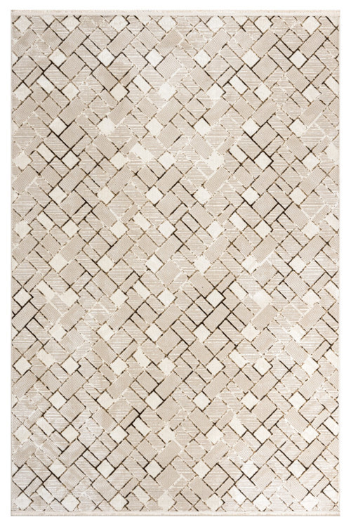 Selina Geometrik Bej Mikrofiber Dikdörtgen Modern Desenli Akrilik Hav Vermeyen Leke Tutmayan Kolay Temizlenen Yumuşak Makine Salon Yolluk Mutfak Halı