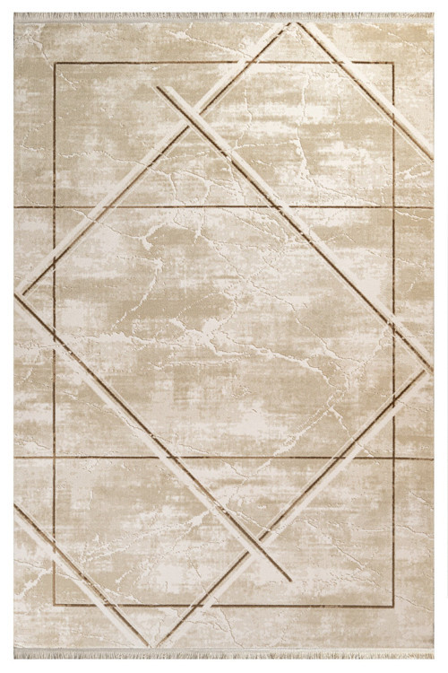 Budaun Geometrik Bej Akrilik Dikdörtgen Modern Desenli Akrilik Hav Vermeyen Leke Tutmayan Kolay Temizlenen Yumuşak Makine Salon Yolluk Mutfak Halı