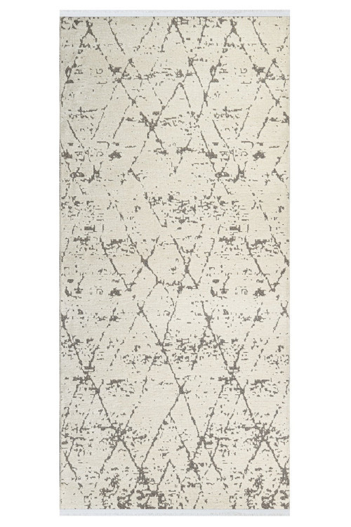 Saba Modern Krem Polyester Kare Modern Desenli Akrilik Hav Vermeyen Leke Tutmayan Kolay Temizlenen Yumuşak Makine Salon Yolluk Mutfak Halı