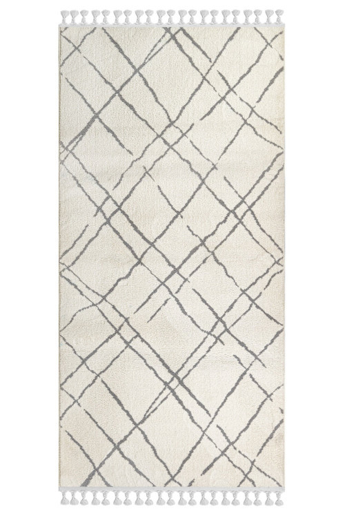 Neve Çizgili Krem Polyester Dikdörtgen Modern Desenli Akrilik Hav Vermeyen Leke Tutmayan Kolay Temizlenen Yumuşak Makine Salon Yolluk Mutfak Halı