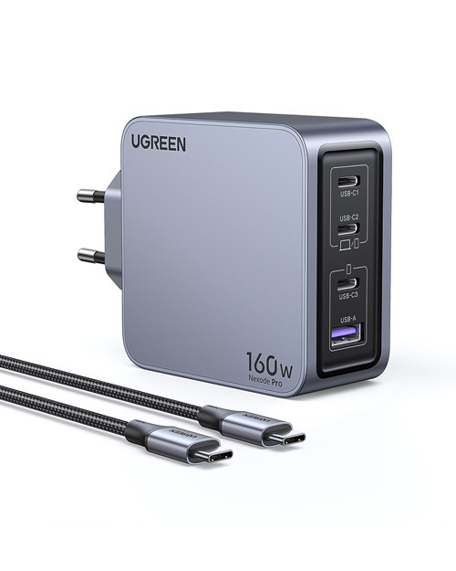 Nexode Pro 160W GaN Hızlı Şarj Cihazı 100W Kablolu USB-C QC PD 3xUSB-C, 1xUSB-A, Uzay Grisi, 25877