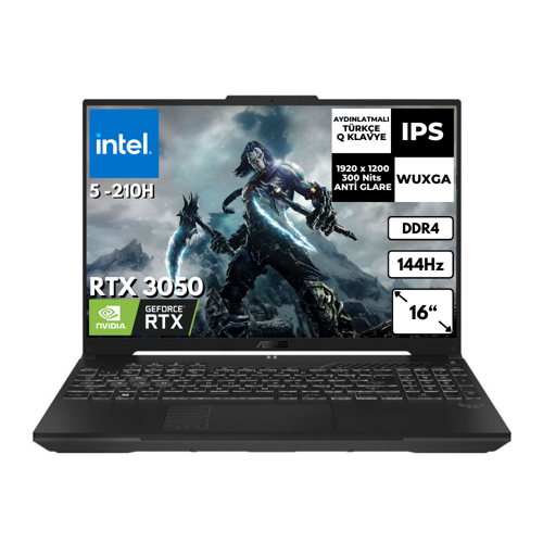 TUF Gaming F16 Intel i5 210H 48GB 512 GB SSD 6GB RTX3050 16" 144Hz WUXGA FreeDos Gaming Laptop FX607VJAT27
