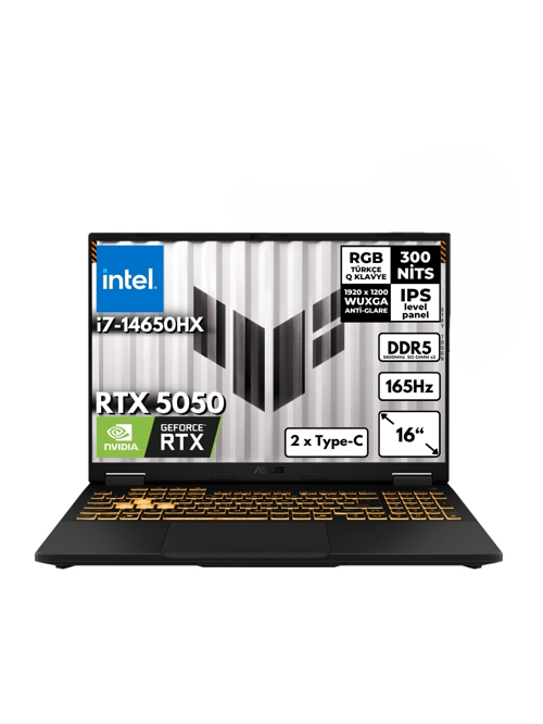 TUF F16 Gaming i7 14650HX 16-GBDDR5 1 TBSSD
NVIDIA GeForce RTX 5050 8GB (115W) 16'' FHD+(1920 x 1200 WUXGA) 165Hz IPS Windows 10 Pro FX608JHRAT68