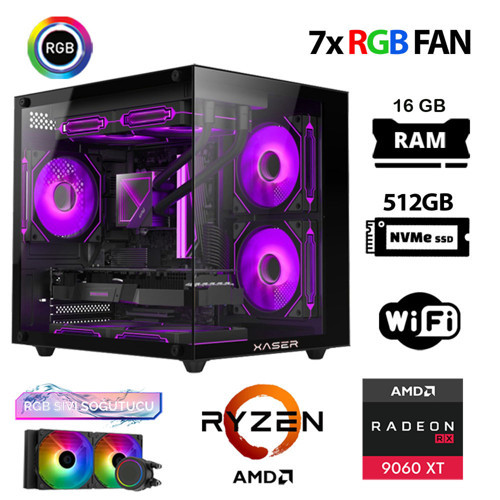 Eco X90 Ryzen 7 5700x 16GB Ram 512GB M.2 NVMe SSD 16GB RX9060 XT Sıvı Soğutmalı Hazır Oyuncu Sistemi