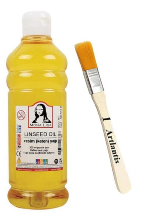 Keten Yağı 500 ml 1 Adet ve Zemin Fırçası Resim Yağı Monalisa Rafine Bezir Yağı Yağlı Boya İncelticisi Yağlı Boya Yardım