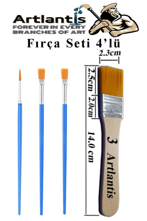 4'lü Fırça Seti 1 Paket 3 Numara Zemin Fırçalı Set Akrilik Boya Yağlı Boya Guaj Boya Sulu Boya Sanatsal
