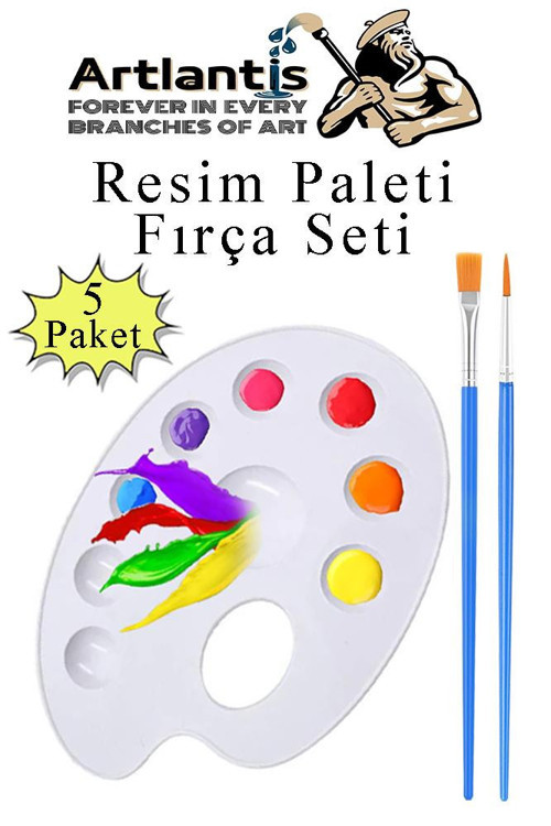 Resim Paleti ve Resim Fırça Seti 5 Paket Ressam Paleti Boyama Fırçası Akrilik Boya Guaj Boya Suluboya