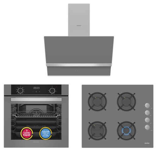 10 Fonksiyon Airfry Gri 3'lü Ankastre Set (8217 Fırın + 3538 Ocak + 8740 Davlumbaz)