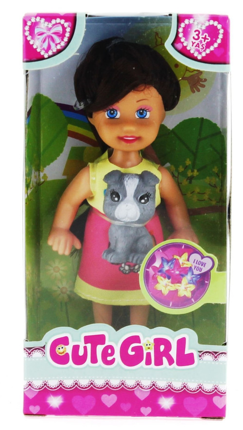 Cute Girl Gri Köpekli ve Kumral Mini Bebek Kız Erkek Çocuk Oyuncak Eğitici Oyuncaklar