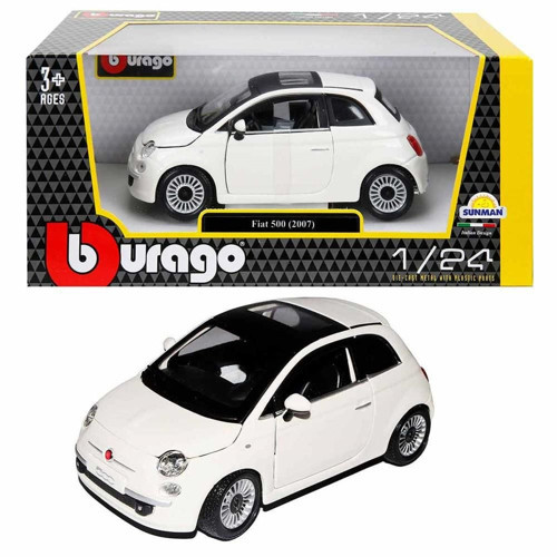 S00022106 BURAGO 1/24 FİAT 500 2007 BEYAZ -SUN Kız Erkek Çocuk Oyuncak Eğitici Oyuncaklar