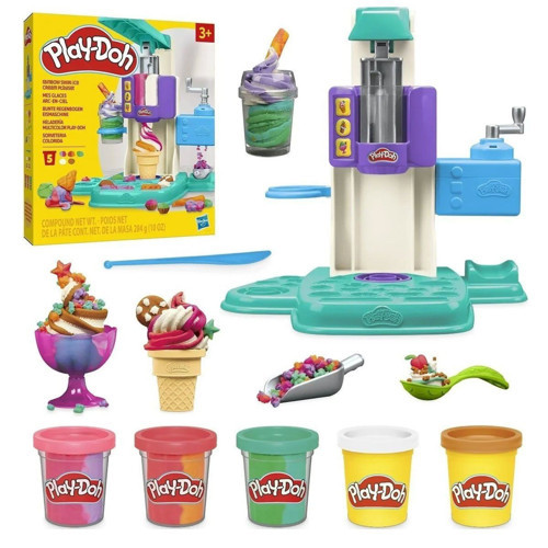 G0028 Play-Doh Gökkuşağı Dondurma Makinesi Oyun Seti+3 yaş Kız Erkek Çocuk Oyuncak Eğitici Oyuncakla
