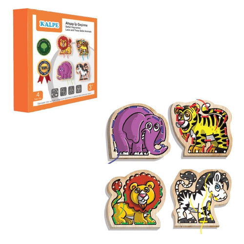 KAL-1019-1020 Chiva, Ahşap İp Geçirme- Safari Hayvanlar Kız Erkek Çocuk Oyuncak Eğitici Oyuncaklar