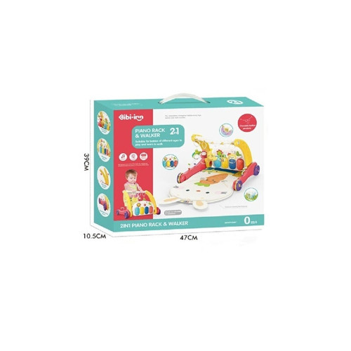 BIB6016- Vardem Piyanolu Bebek Yürüteci ve Tavşan Desenli Kırmızı Oyun Halısı 2 in 1 Kız Erkek Çocuk