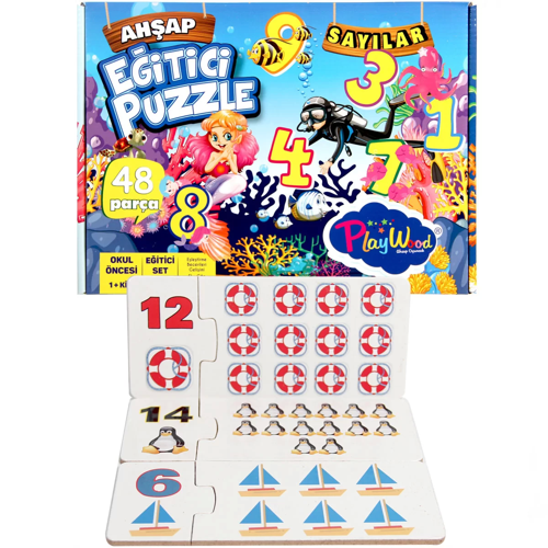 Playwood Ahşap Eğitici Puzzle Sayılar Kız Erkek Çocuk Oyuncak Eğitici Oyuncaklar