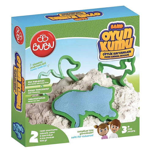 Bu-Bu Games Oyun Kumu ve Çiftlik Hayvan Kalıplı Set 500 gr Kız Erkek Çocuk Oyuncak Eğitici Oyuncakla