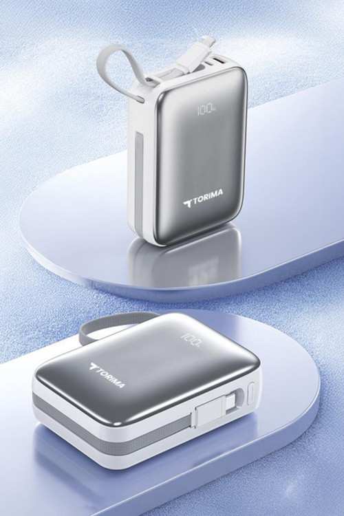 TRM-1018 Beyaz 10000 mAh Type-C Giriş + Lightning + Usb Taşınabilir 45 W Hızlı Şarj Dijital Göstergeli Powerbank