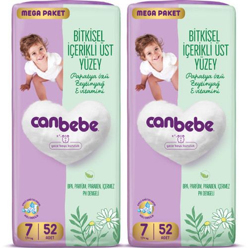 Bebek Bezi Mega Paket 7 Beden XXL (17+ Kg) 52 Adet x 2 Adet