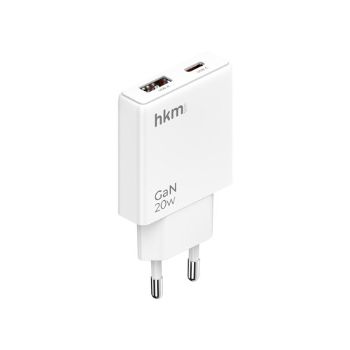 EXTRA SLIM GaN 20W USB-A ve Type-C Çift Portlu Hızlı Şarj Aleti, Ultra İnce Güç Adaptörü, Beyaz