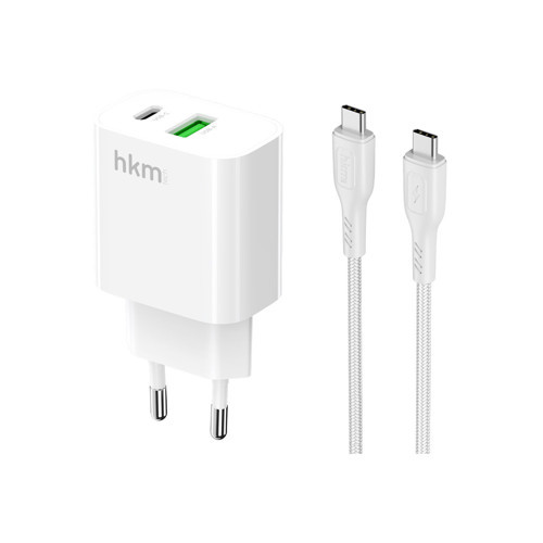 BOLT DUO 20W USB-A ve Type-C Çift Portlu Hızlı Şarj Aleti, Type-C Kablo ve Adaptör Seti, Beyaz