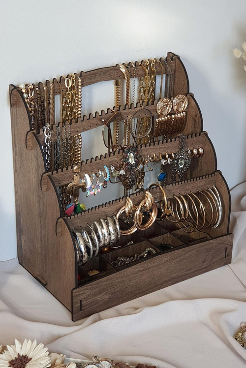 Diamond Small Organizer Kozmetik Makyaj Kolye Küpe Yüzük Takı Kutusu Düzenleyici Ceviz