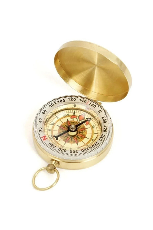 Yuvarlak Sarı Metal Kasa Su Geçirmez Fosforlu Dayanıklı Pusula (5Cmx1.6Cm) Kamp İzcilik Malzemesi