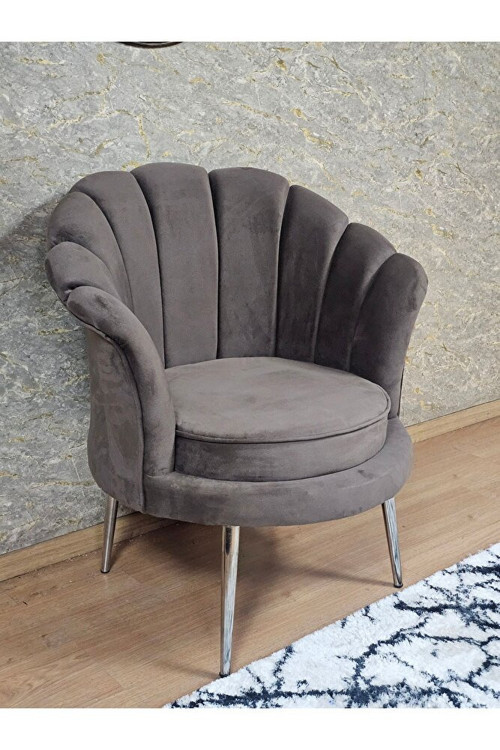 Tekli İstiridye Krom Kaplama Sivriltme Ayak Çay Seti Koltuk Tekli Berjer , Balkon, Salon, Ofis Kahverengi Renk 47 x 47 Boyut/Ebat