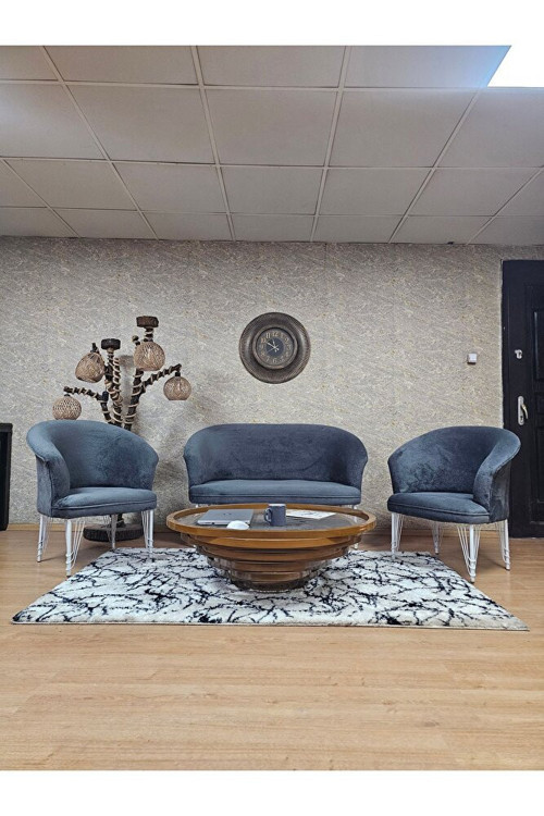 TEDDY Takım Beyaz Boyalı Telli Ayak Çay Seti Koltuk - Berjer , Balkon, Salon, Ofis Füme Renk 40 x 125 Boyut/Ebat