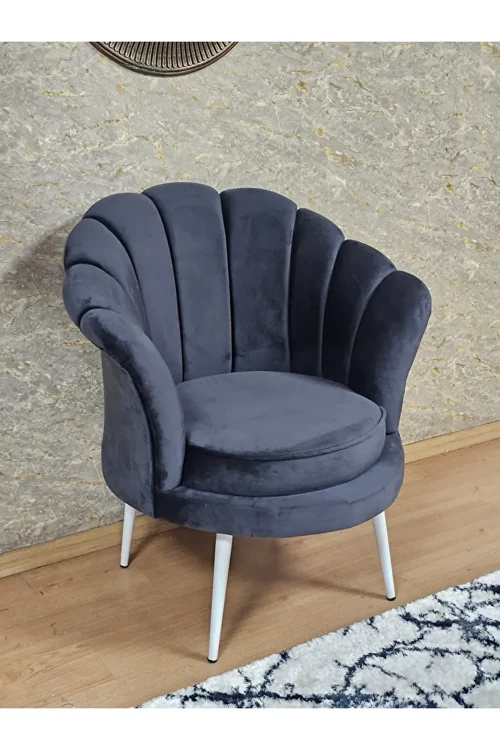 Tekli İstiridye Beyaz Boyalı Sivriltme Ayak Çay Seti Koltuk Tekli Berjer , Balkon, Salon, Ofis Füme Renk 47 x 47 Boyut/Ebat