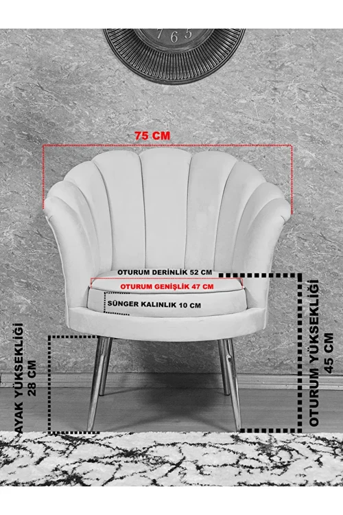 Tekli İstiridye Gold Kaplama Sivriltme Ayak Çay Seti Koltuk Tekli Berjer , Balkon, Salon, Ofis Siyah Renk 47 x 47 Boyut/Ebat
