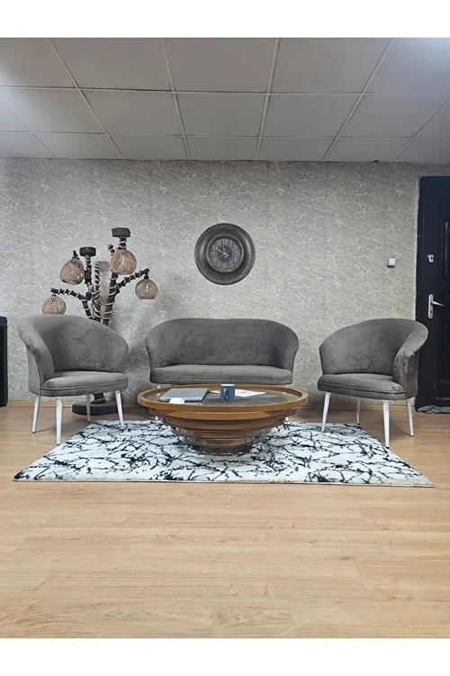 TEDDY Takım Beyaz Boyalı Sivriltme Ayak Çay Seti Koltuk - Berjer , Balkon, Salon, Ofis Kahverengi Renk 40 x 125 Boyut/Ebat