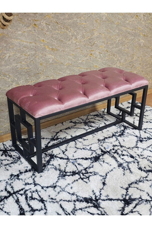 Siyah Boyalı İçi Kareli Diktörtgen 100 cm x 40 cm Oturak Puf - Bench - Makyaj Oturağı - Oturak Pembe Renk 100 x 40 Boyut/Ebat