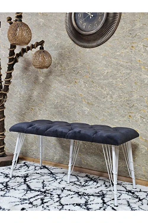 Metal Beyaz Tel Ayaklı 100 cm Puf Bench - Puf - Bench - Oturak - Mutfak Oturağı - Antre Oturağı Füme Renk 100 x 40 Boyut/Ebat