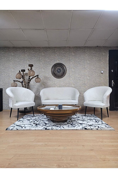 TEDDY Takım Siyah Boyalı Sivriltme Ayak Çay Seti Koltuk - Berjer , Balkon, Salon, Ofis Krem Renk 40 x 125 Boyut/Ebat