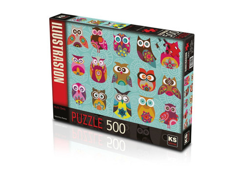 Kız Erkek Çocuk Oyuncak KS Puzzle 500 Parça Multi Owls Renkli Baykuşlar Kız Erkek Çocuk Eğitici Eğitici