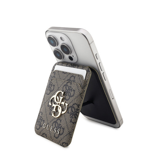 Lisanslı Pu Deri 4G Desenli Metal Büyük 4G Ve Yazı Logolu Standlı Magnetik Kartlık Kahverengi