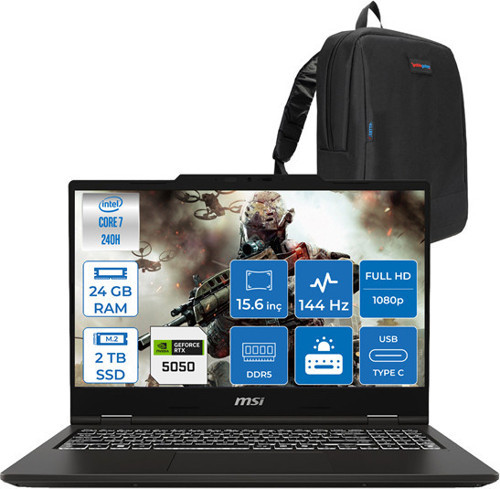 Venture Pro 15 Intel Core 7 240H 24GB Ddr5 2tb SSD 8GB/RTX5050/45W 15.6" Fhd 144Hz IPS Windows 11 Home Taşınabilir Bilgisayar A2RWEG50H07 + Zettaçanta