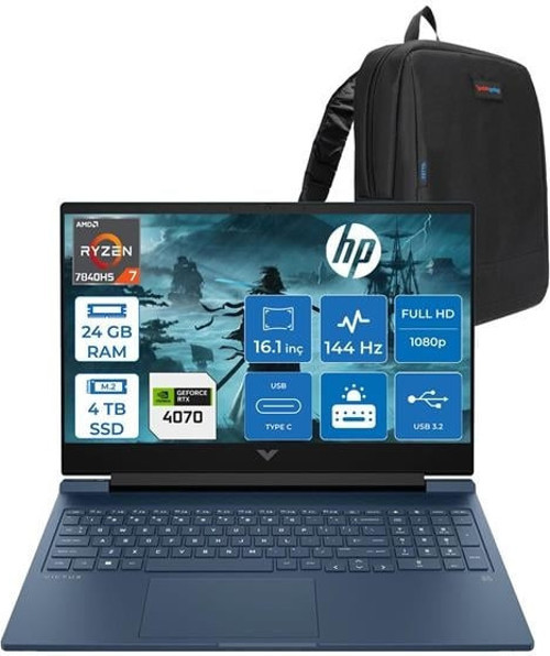 Victus 16-S0007NT Ryzen 7 7840HS 24GB Ddr5 4tb SSD 8GB/RTX4070/120W 16.1" 144Hz IPS Fhd Windows 11 Home Taşınabilir Bilgisayar HP7Z581EAH07 + Zettaçanta