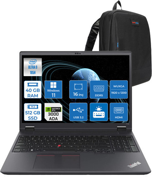 Mws P16V V2 G5 Ultra 9 Vpro 185H 40GB Ddr5 512GB SSD 8GB/RTXA3000 16" Wuxga IPS 300NITS Windows 11 Pro Taşınabilir Bilgisayar 21KX001STXH13 + Zettaçanta