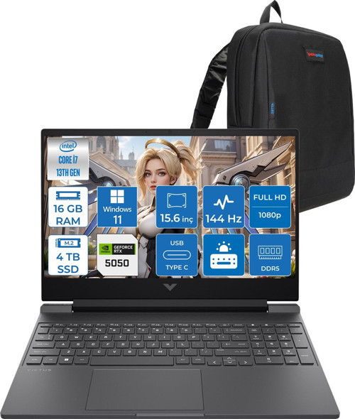 Victus 15-WFA2036NT Intel Core I7 13620H 16GB 4tb SSD 8gb RTX5050 Windows 11 Pro 15.6" Fullhd 144Hz 300NITS IPS Taşınabilir Bilgisayar C52QWEAP05 + Zetta Çanta