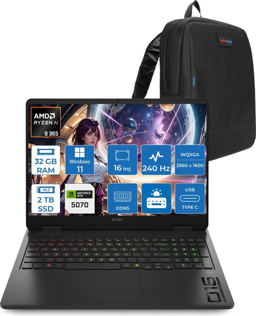 Omen Amd Ryzen™ Aı 9 365 Ddr5 32GB 2tb SSD 16INÇ Wqxga (2560 x 1600), 240 Hz, 3 Ms 500NİTS IPS Windows 11 Pro Taşınabilir Bilgisayar C52QZEAP13+ZETTAÇANTA