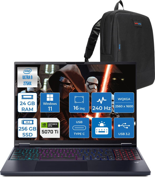 Predator Helıos Neo 16 Aı Core™ Ultra 9 275HX 24GB Ddr5 256GB SSD 12GB/RTX5070Tİ/170W Gddr7 16inç Qhd+ 2560 x 1600 240Hz IPS WIN11PRO Gaming BILG.NHQX2EY002P01+ZETTAÇANTA