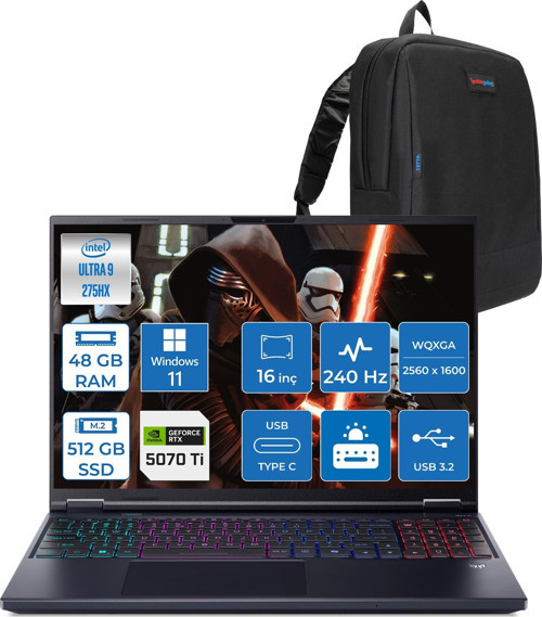 Predator Helıos Neo 16 Aı Core™ Ultra 9 275HX 48GB Ddr5 512GB SSD 12GB/RTX5070Tİ/170W Gddr7 16inç Qhd+ 2560 x 1600 240Hz IPS WIN11HOME Gaming BILG.NHQX2EY002H12+ZETTAÇANTA