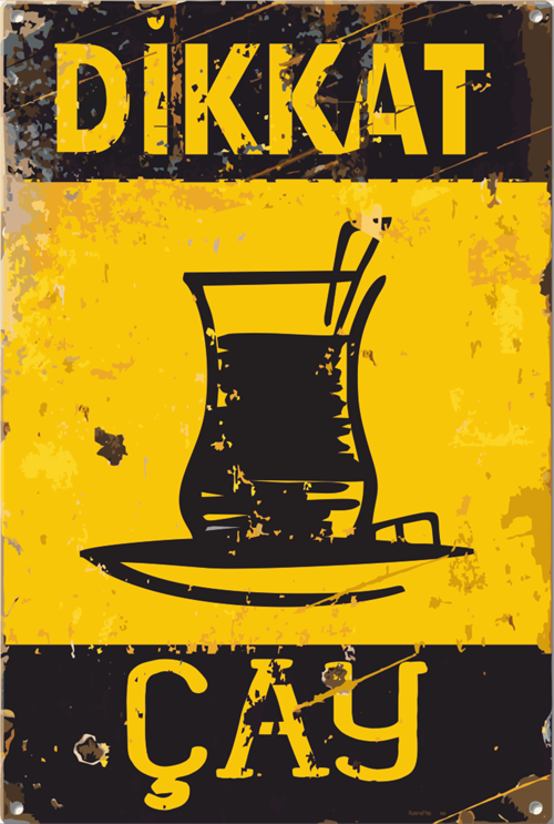 Dikkat Çay Uyarı Levhası Retro Ahşap Poster 20x30