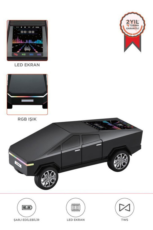 D68 Siyah CyberTruck Araba Tasarımlı Bluetooth Hoparlör 15W Güçlü Ses RGB LED /TWS/USB