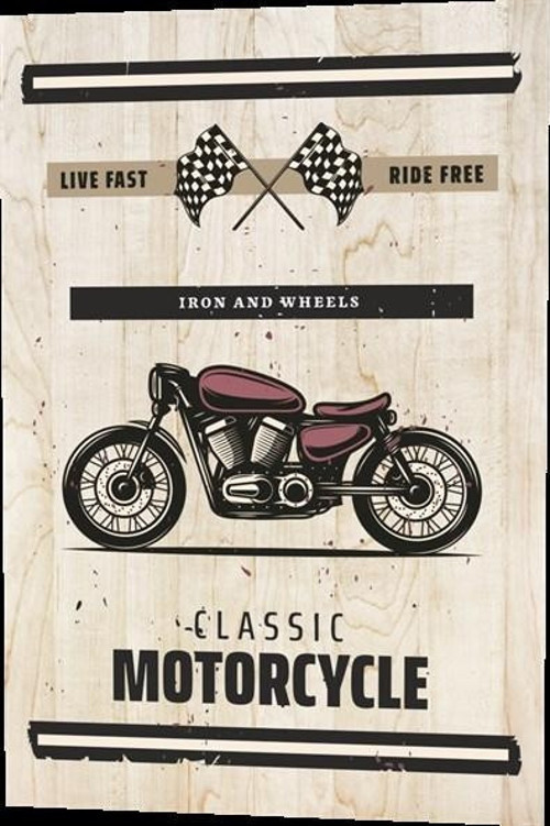Klasik Motor Live Fast Ride Free Ahşap Desenli 20x30